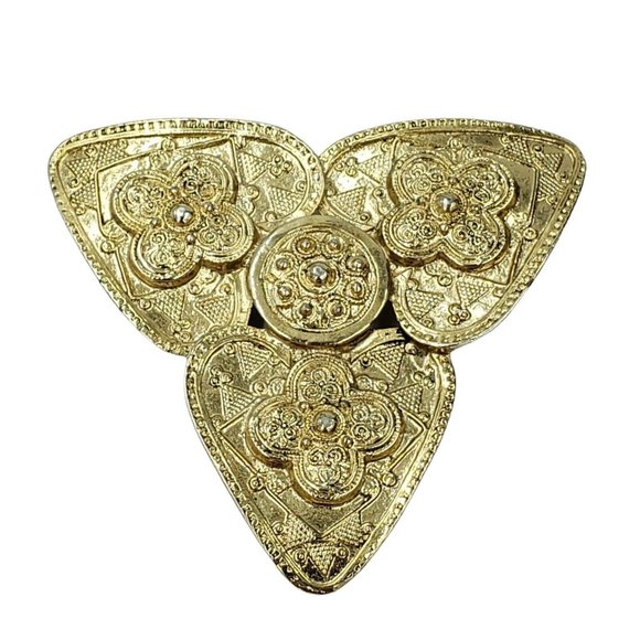 Vintage M JENT Brooch Pin Egyptian Revival Triangular Shape Statement Gold Tone - Picture 12 of 12